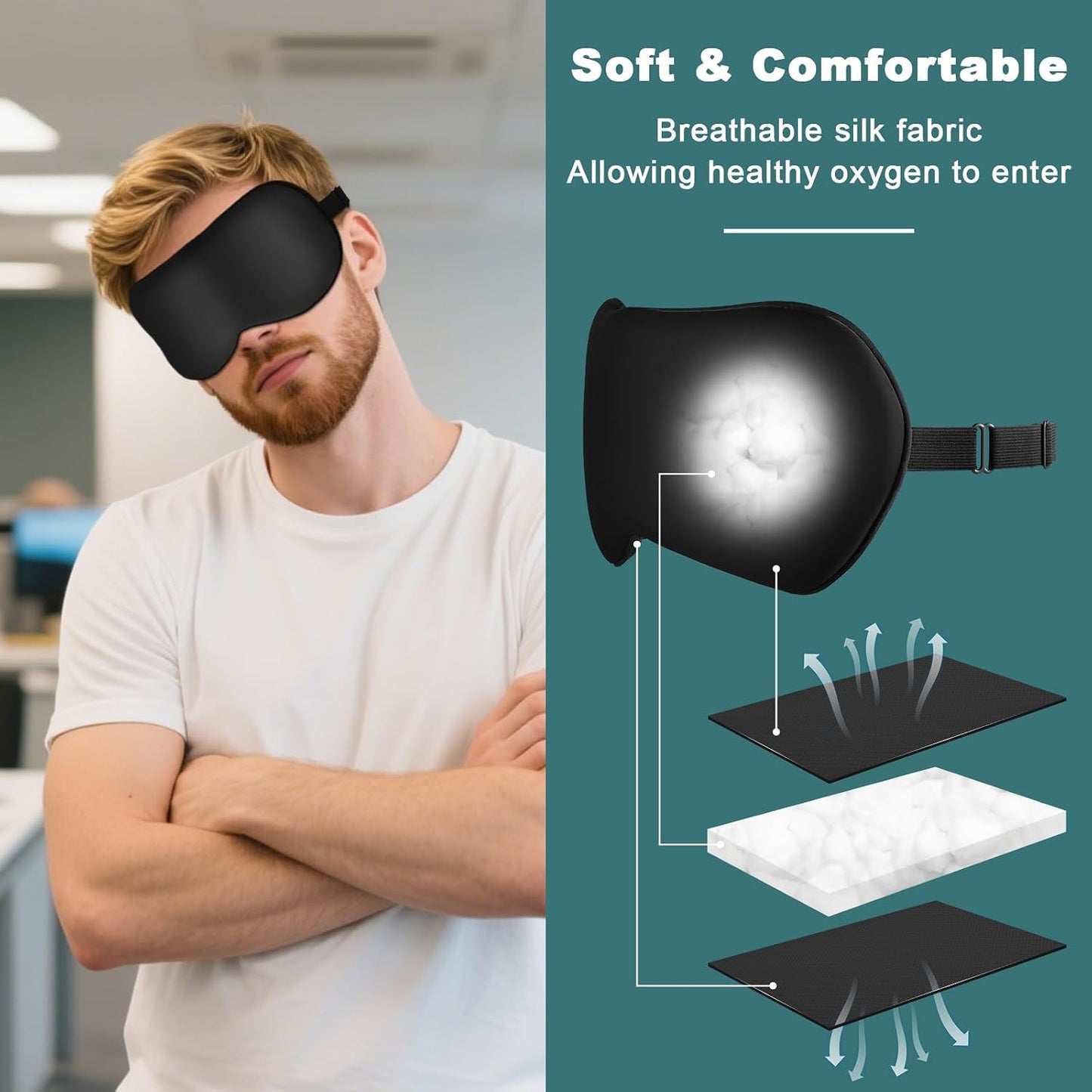 Sleep Mask for Side Sleeper Women Men, Eye Mask for Sleeping Light Blocking, 3D Contoured Cup Sleeping Mask, Soft Breathable Sleep Eye Mask with Adjustable Elastic Strap for Travel (Pastel Blue)