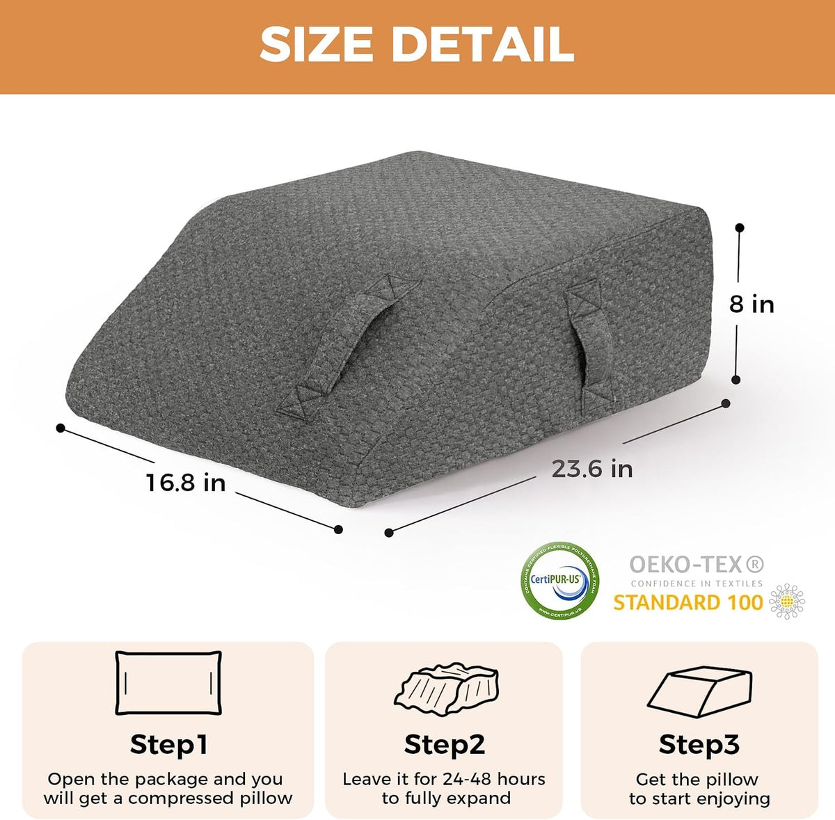 BIEEZZK Leg Elevation Pillow Blood Circulation, 23.6×16.8×8in, White/Grey