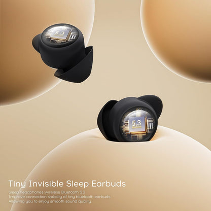 Sleep earplugs for Side Sleepers, Mini Invisible Wireless Bluetooth 5.3 Micro Sleep Noise Cancelling Headphones, Invisible earplugs for Small Ears Sleep, Exercise, Work, Hiking（Black）