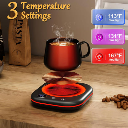Mug Warmer Upgraded,Coffee Mug Warmer for Desk LEDs Light 3 Temp Settings (113-167°F) 1-12H Timer 4 H Auto Shut Off Beverage Cup Candle Warmer for Coffee Tea Milk(Wood Grain)