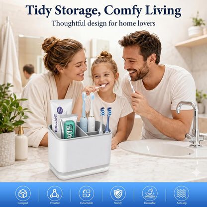 Toothbrush Holders for Bathrooms, 3 Slots Tooth Brush Holder for Bathroom Organizer Storage, Electric Toothbrush Holder and Toothpaste Holder for Countertop with Drainage