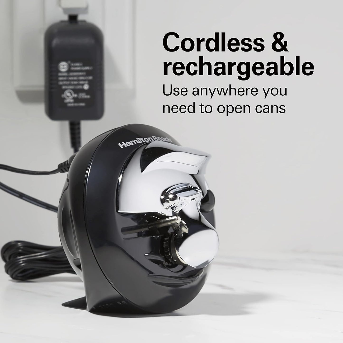 Hamilton Beach Walk 'n Cut Hands-Free Cordless Electric Can Opener | Automatic & Hand-Free | Rechargeable | Opens Any Size Can |Easy Clean Removable Blade | Black | 76501G