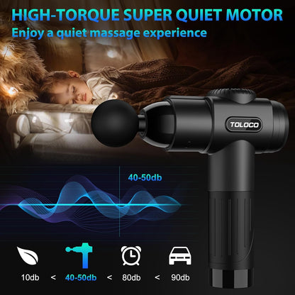 TOLOCO Massage Gun, Deep Tissue Back Massage for Athletes for Pain Relief, Percussion Massager with 10 Massages Heads & Silent Brushless Motor, Relaxation Gifts for Men Women, Black