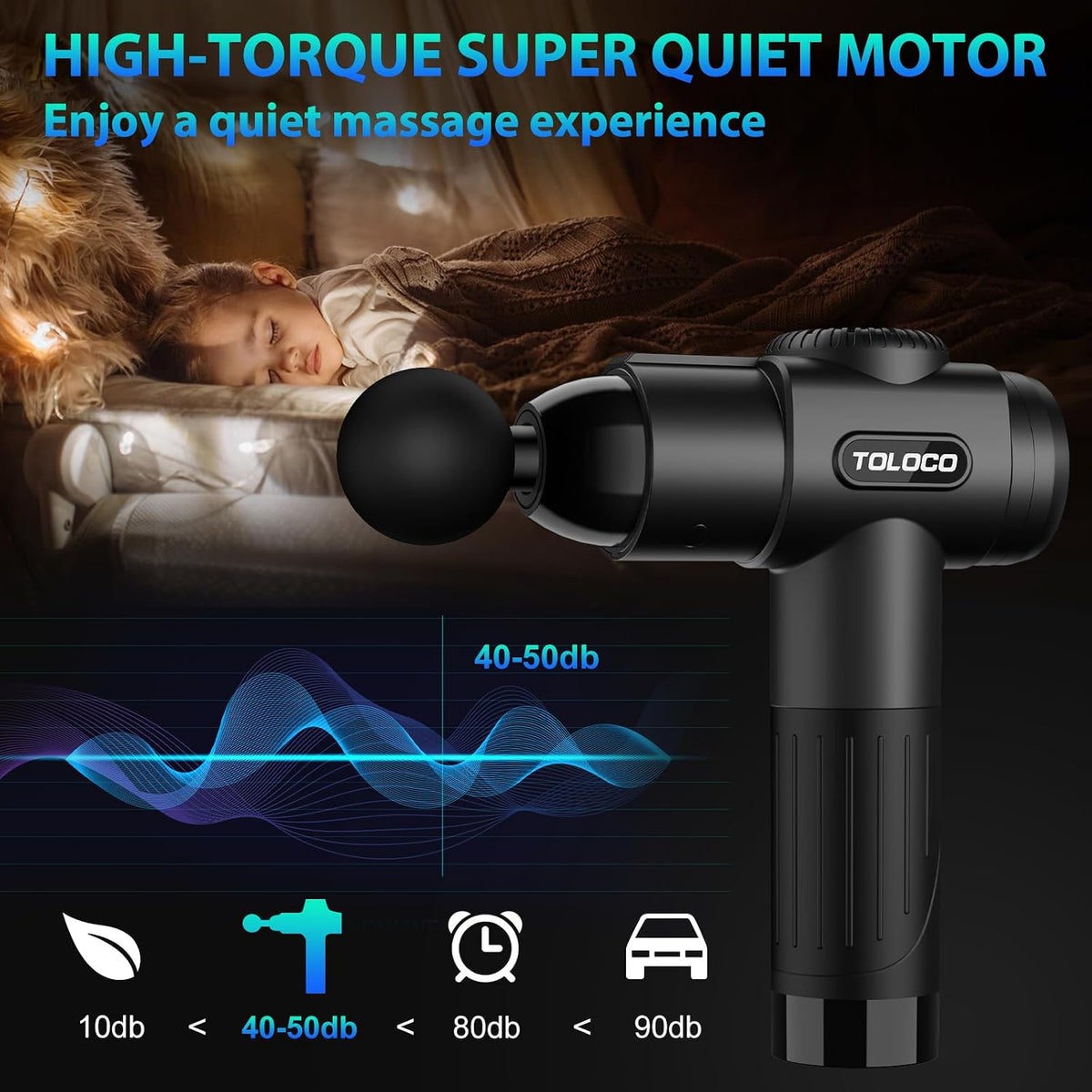 TOLOCO Massage Gun, Deep Tissue Back Massage for Athletes for Pain Relief, Percussion Massager with 10 Massages Heads & Silent Brushless Motor, Relaxation Gifts for Men Women, Black