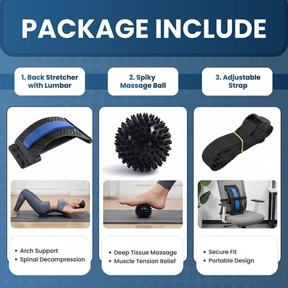 Back Stretcher for Lower Back Pain Relief with Massage Ball & Support Belt, Multi-Level Adjustable Arch Lumbar Back Cracker Board, Spine Decompression & Posture Support Back Massager