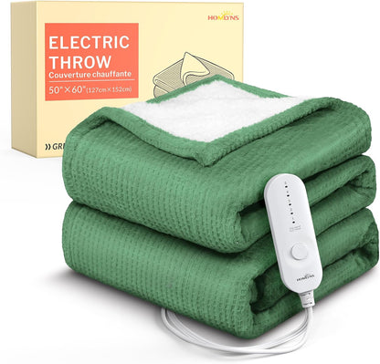 HOMLYNS Heated Throw Blanket, 5 Heat Settings, 3 Hours Timer, Grey