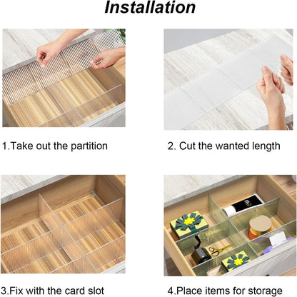 Onerbuy 8pcs Adjustable Grid Drawer Dividers DIY Plastic Closet Separator Tidy Organizer Container 32.5 * 7cm/ 12.8 * 2.8inch for Underwear Socks Belt Office Supplies(Transparent White)