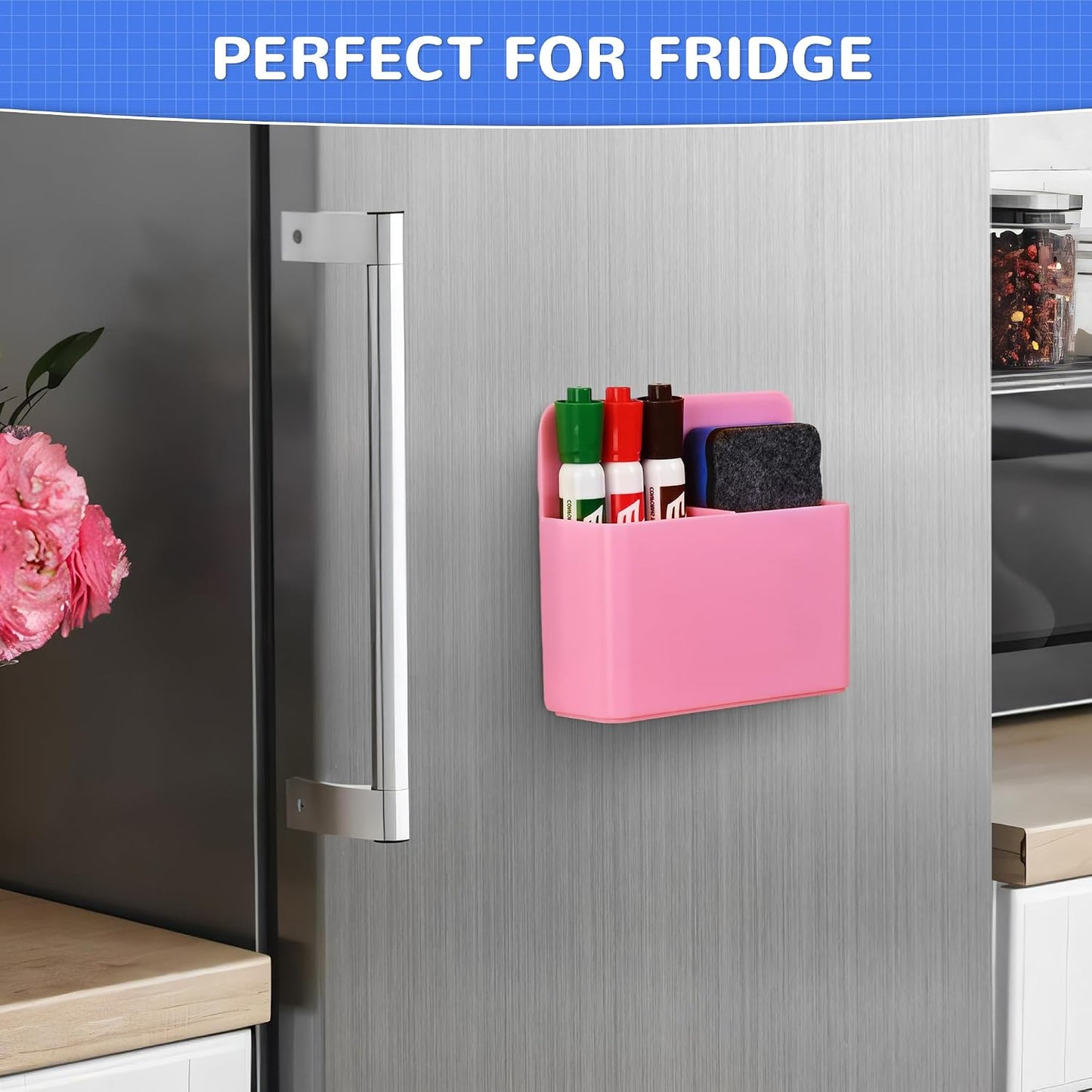 Magnetic Dry Erase Marker Holder - Multi-Surface Pen & Marker Holder for Fridge, Whiteboard, Locker - School, Office, Home - 1 Pack, Black