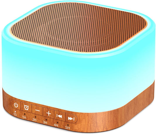SleeZOO Sound Machine White Noise Machine with 25 Soothing Sounds 12 Colors Light with 10 Adjustable Levels 32 Adjustable Volumes 5 Timers Portable Sleep Machine for Adults Kids Baby (Wood)