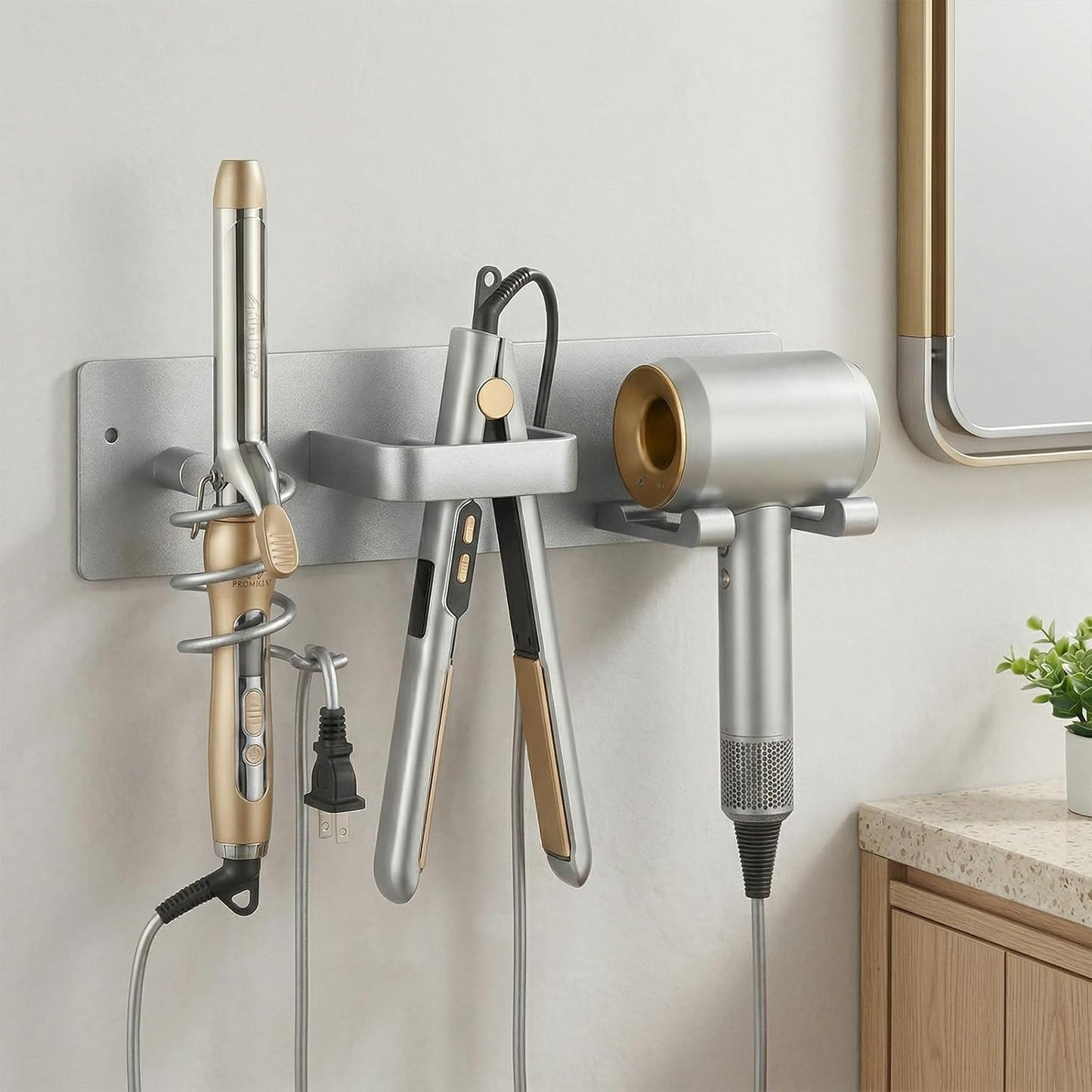 Hair Dryer Holder Hair Tool Organizer Metal Wall Mount (Gold) | Heat Resistant Hair Tool Organizer, Metal Wall Mount Storage, Bathroom Counter Space Saver, Blow Dryer Holder
