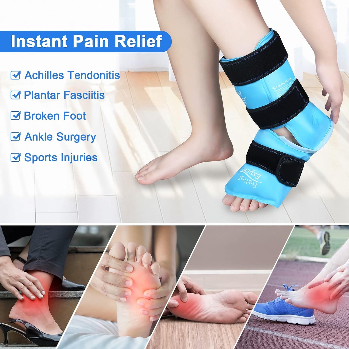 Relief Expert XL Ankle Ice Pack Wrap, Extra Large Ankle Ice Wrap for Discomfort Reducing with Cold Compress for Muscle and Joints Relaxation