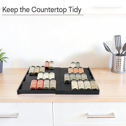 Bamboo Spice Drawer Organizer, 4-Tier Spice Rack for Cabinet | 12"-23" Expandable,No Assembly,Seasoning Storage Insert,(Need 3.1” Deep Drawer) Spice Organizer for Drawer,Jars Not Included