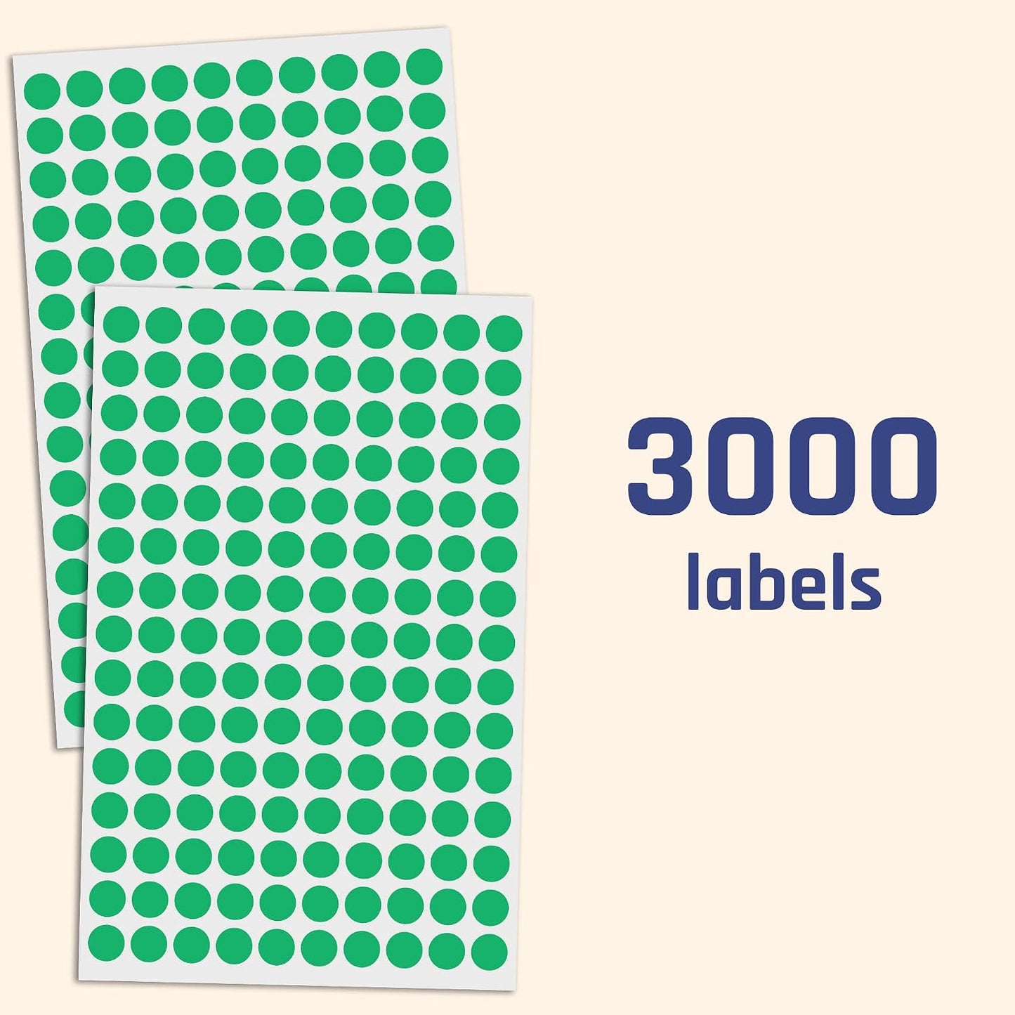 3000 Pieces, Small Colored Dot Round Stickers Labels - 10 Colors, 0.375"