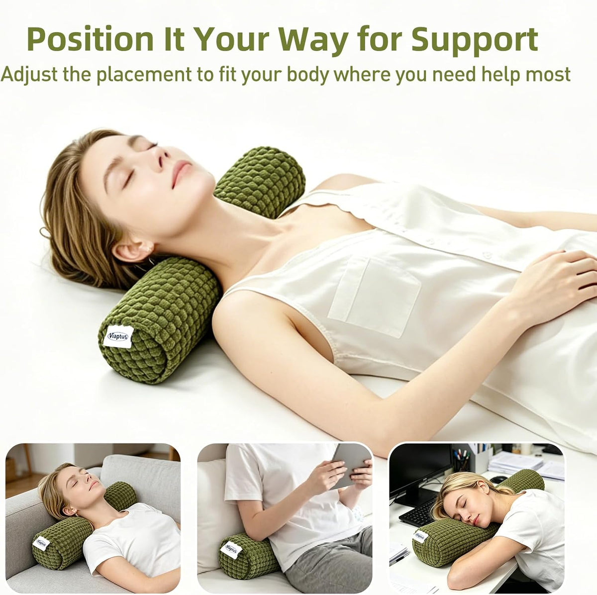 Cervical Pillow for Neck Pain, Memory Foam Neck Roll – Grey
