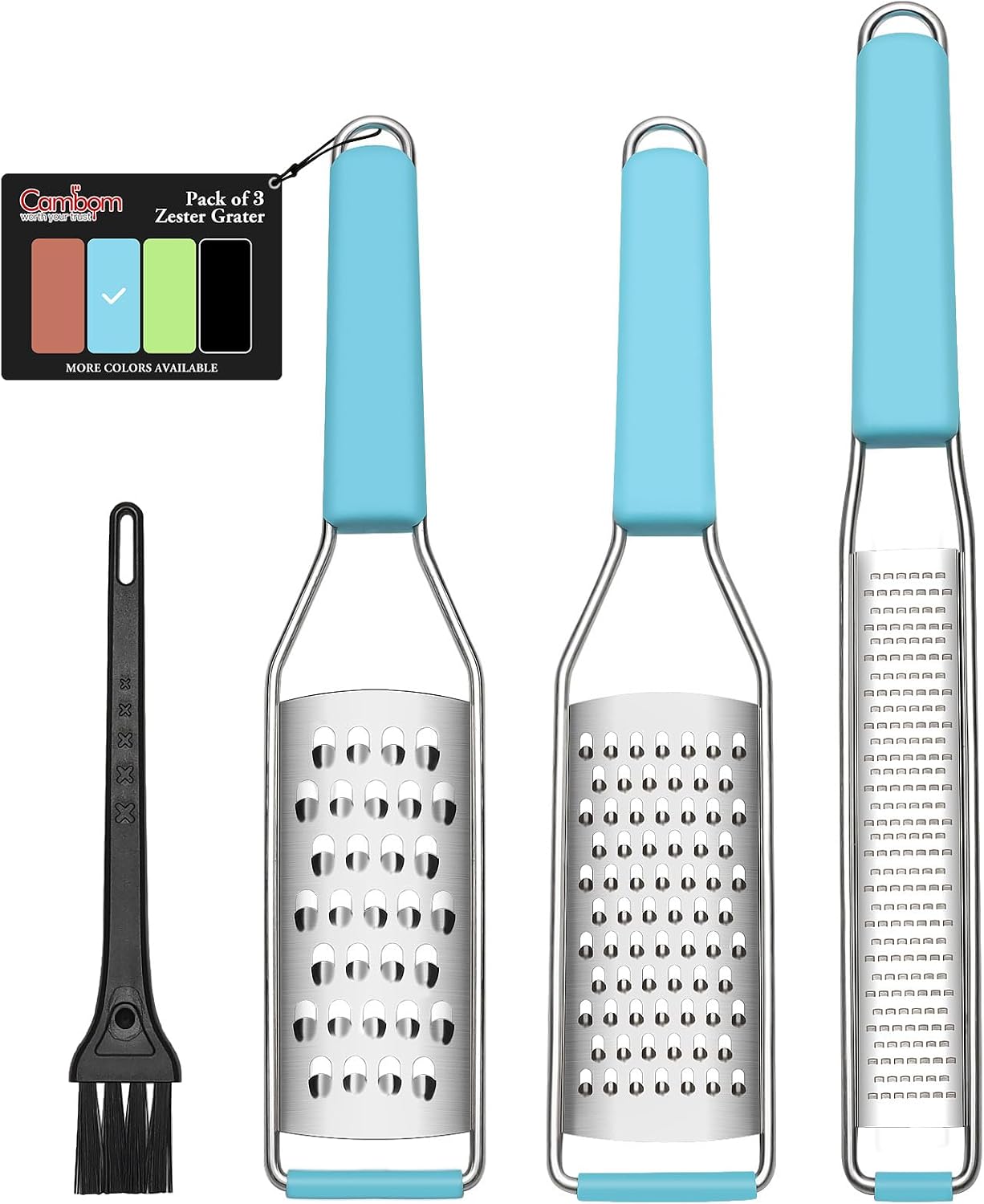 Cambom Lemon Zester Grater Three-piece Suit - Heavy Duty Kitchen Tool for Parmesan Cheese, Ginger, Garlic, Nutmeg, Chocolate, Vegetables，Fruits，Stainless Steel Grater Dishwasher Safe Black | 304 Stainless Steel, Sharp Tool for Parmesan Cheese, Ginger,