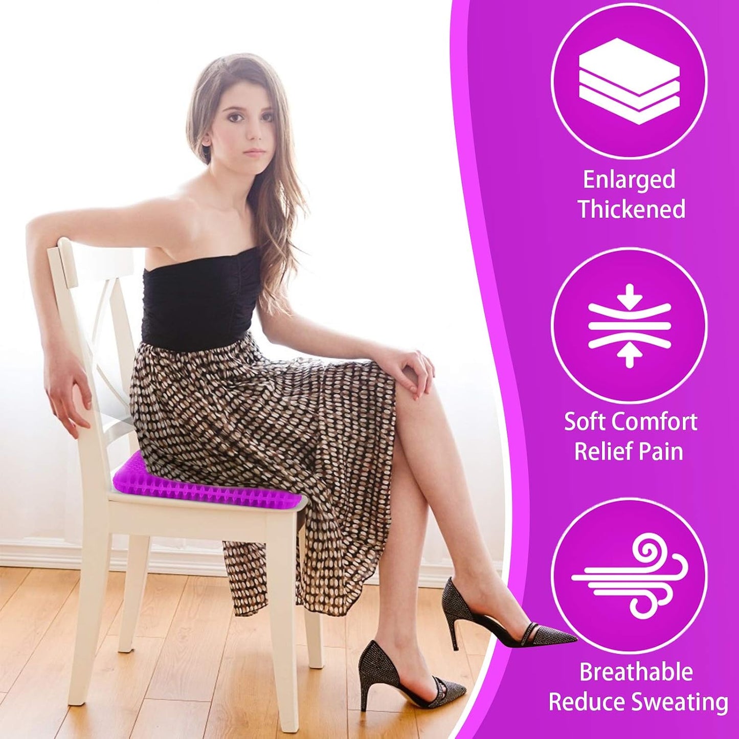 Gel Seat Cushion for Long Sitting, Gel Chair Cushion (Large & Thick) | Gel Cushion for Wheelchair, Soft & Breathable, Gel Chair Cushion for Hip Pain, Seat Cushion for Office Chair (Black Cover)
