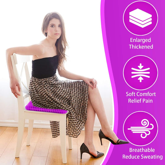 Gel Seat Cushion for Long Sitting, Gel Chair Cushion (Large & Thick) | Gel Cushion for Wheelchair, Soft & Breathable, Gel Chair Cushion for Hip Pain, Seat Cushion for Office Chair (Black Cover)