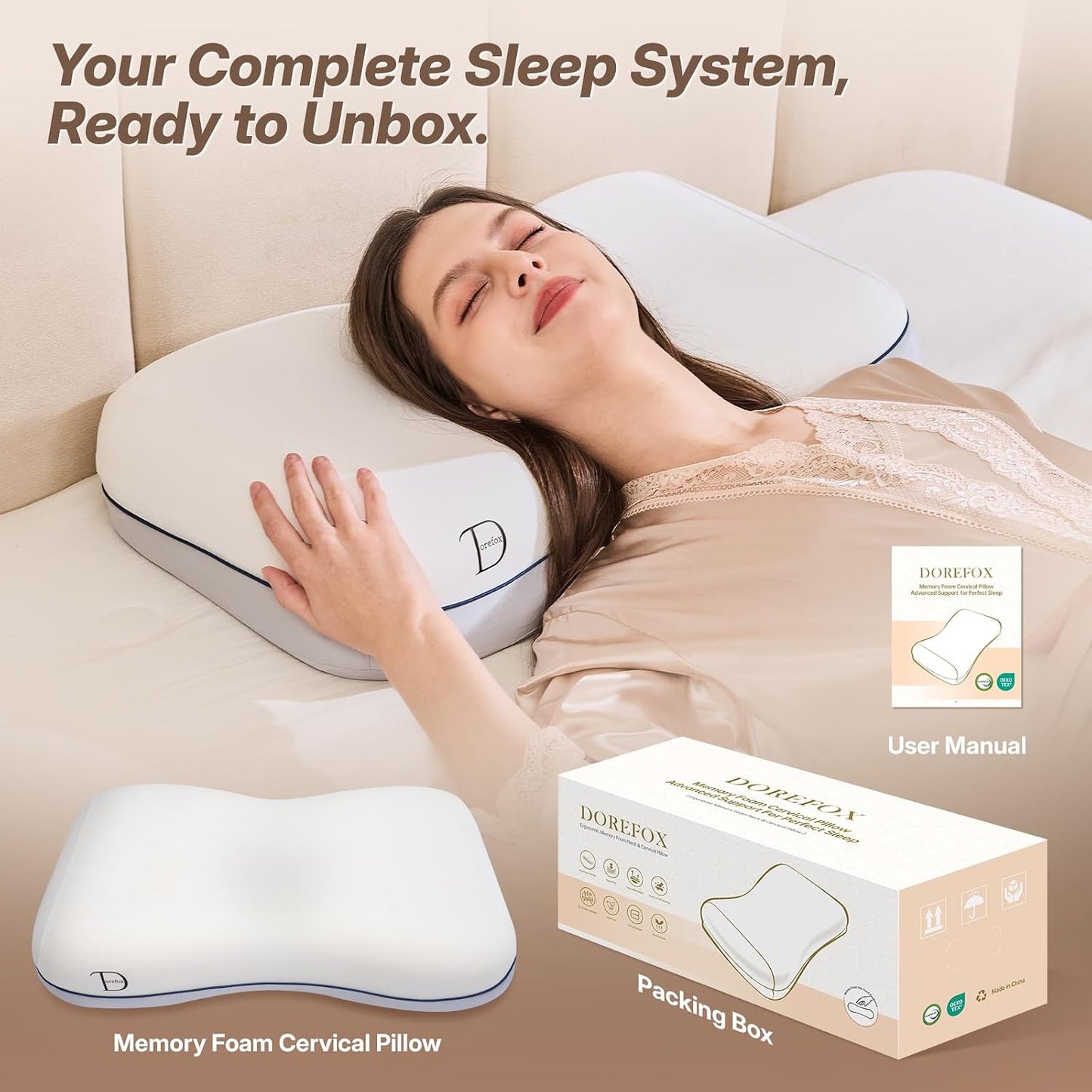 Cervical Neck Pillow, Adjustable Memory Foam for Neck Support, White | Adjustable Firmness. 3-Level Height, Ergonomic Support, CertiPUR-US Foam, Breathable Cover, All Sleep Positions