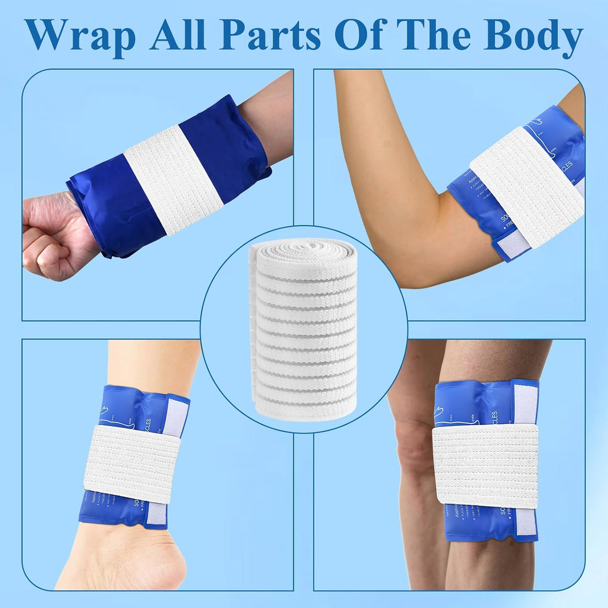 4-Pack Ice Pack Straps,35.5"x3"Elastic Ice Pack Wrap Holder with Hook&Loop