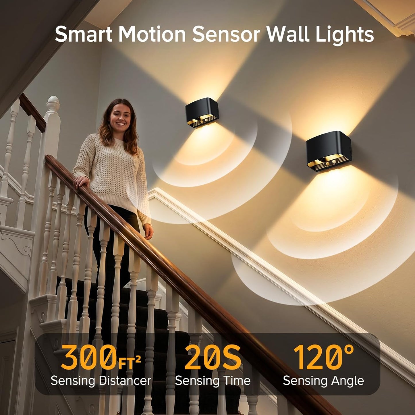 Motion Sensor Wall Light with Remote Control, 5000mAh Rechargeable Wireless Wall Sconce Set of 2, Motion Sensor Night Light Adjustable Brightness & Angle, Up and Down Battery Powered Wall Lamps Indoor