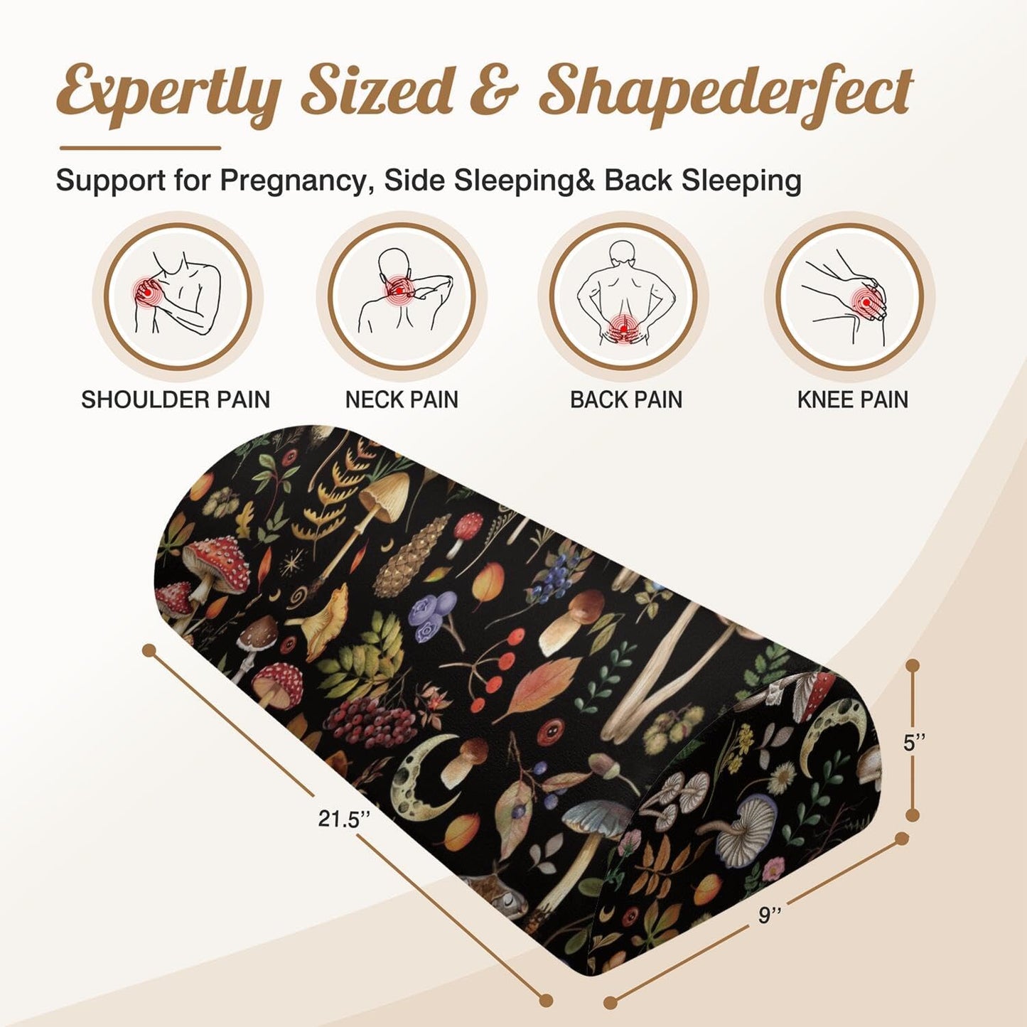 Knee Pillow for Back Sleeping – Half Moon Bolster Pillow for Legs,Under Knee While Sleeping Support, Leg & Back Pain Relief (21.5x9x5 Inches),Machine Washable Cover