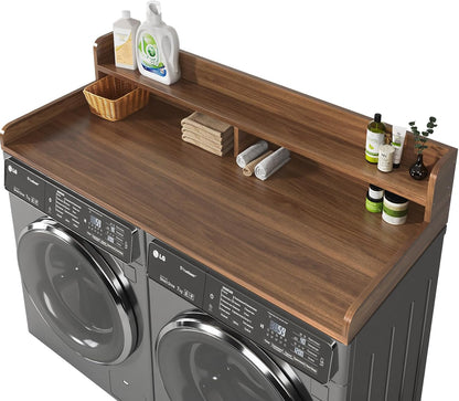 2-Tier Washer and Dryer Countertop with 2.75" H Guard,54" W x 27.5" D Laundry Countertop Cover with Non-Slip Pad,Large Space Laundry Topper for Folding Clothes Over Washer and Dryer-White