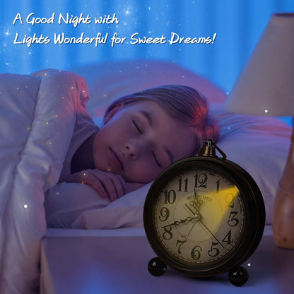 RODH Battery Alarm Clock,Vintage Retro Alarm Clock with Night Light，Hangable,Super Silent, Non Ticking Analog Small Table Clock for Bedroom,Bedside, Desk,Shelf