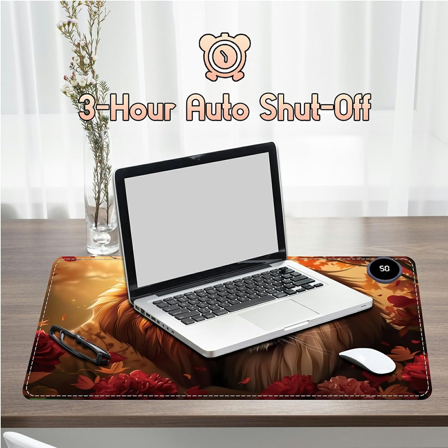 Heated Desk Pad Heated Large Mouse Pad, Electric Quickly Warm Desk Mat with 3 Levels Heating 3 Hours Auto Shut-Off, 31.5" x 13" Warm Gaming Mousepad Hand Foot Warmer, Baby Elephant