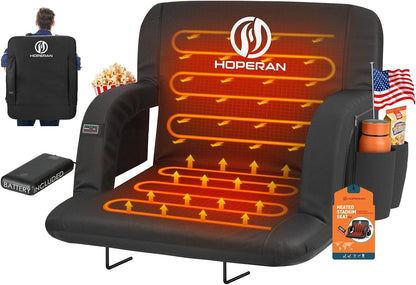 HOPERAN Heated Stadium Seats for Bleachers with Power Bank, Dual Control | Independent Seat & Back Heat (20000mAh Battery Included), Soft Cushion, 6 Recliner, Anti-Slip Stability, Side Pockets