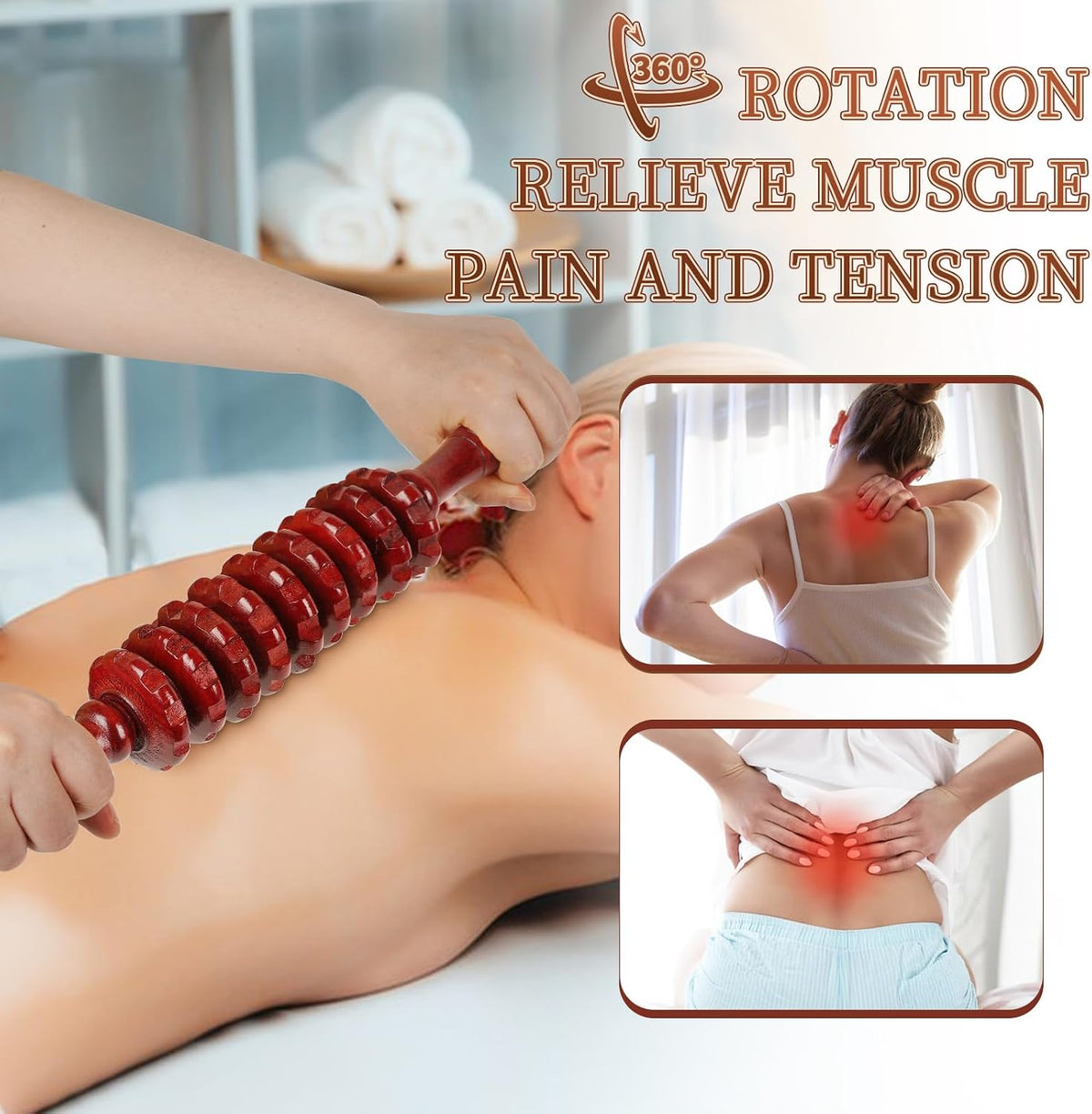 Liitrton Manual Wooden Massage Roller Stick for Muscle Relief, 11-Wheel