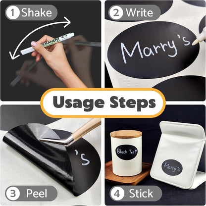 JIEHENG 180Pcs Labels for Jars,Black Wavy Stickers with 1 Chalk Markers | Black,Shape of Wavy,Reusable,Removable Labels for Storage Bins