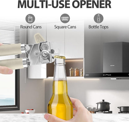 Safring Can Opener Manual, Heavy Duty Handheld Strong Can Opener with Soft Touch Handle, Sharp Blade Smooth Edge, Can Openers with Multifunctional Bottle Opener, Black