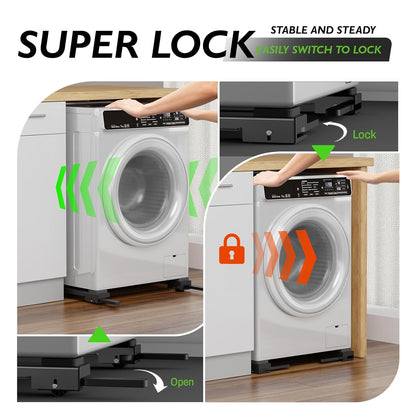 Appliance Rollers Heavy Duty,20''-32''in Extendable Appliance Sliders,Liftable Anti Slip Mobile Washing Machine Base,Easily Move Washer and Dryer Machines,Refrigerators,Furniture-Black