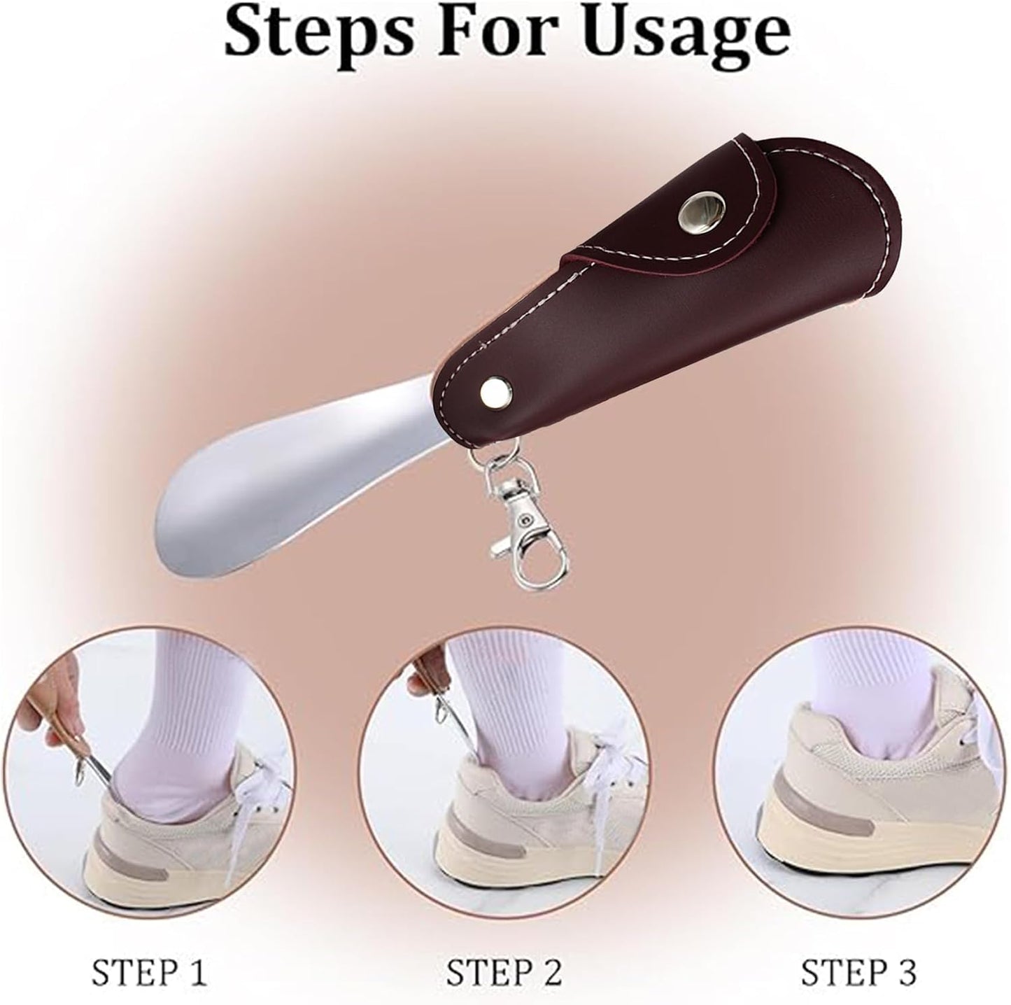 Metal Shoe Horn with Holster, 1 Pc Foldable Shoe Horn with Keychain, Travel Mini Stainless Steel Shoe Spoon