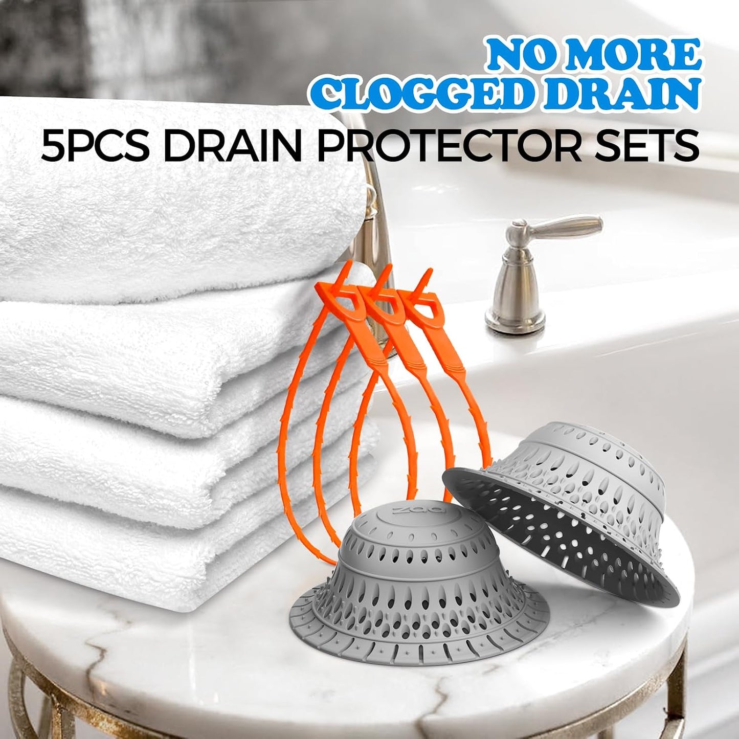 Bathtub Drain Strainer Silicone Bathroom Stopper Fixture Accessories | 2-Pack Gray Collapsible Shower Drain Hair Catcher for Pop Up Tubs, Traps Hair Before Clogs, Easy Clean for Bathroom Sinks
