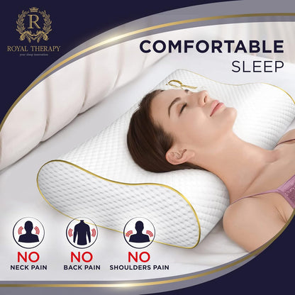 Royal Therapy Memory Foam Pillow, Queen Neck Pain Relief, Contour Cervical Pillow, for Neck and Shoulder Pain, Side, Back and Stomach Sleeper, 24x14x5 inches