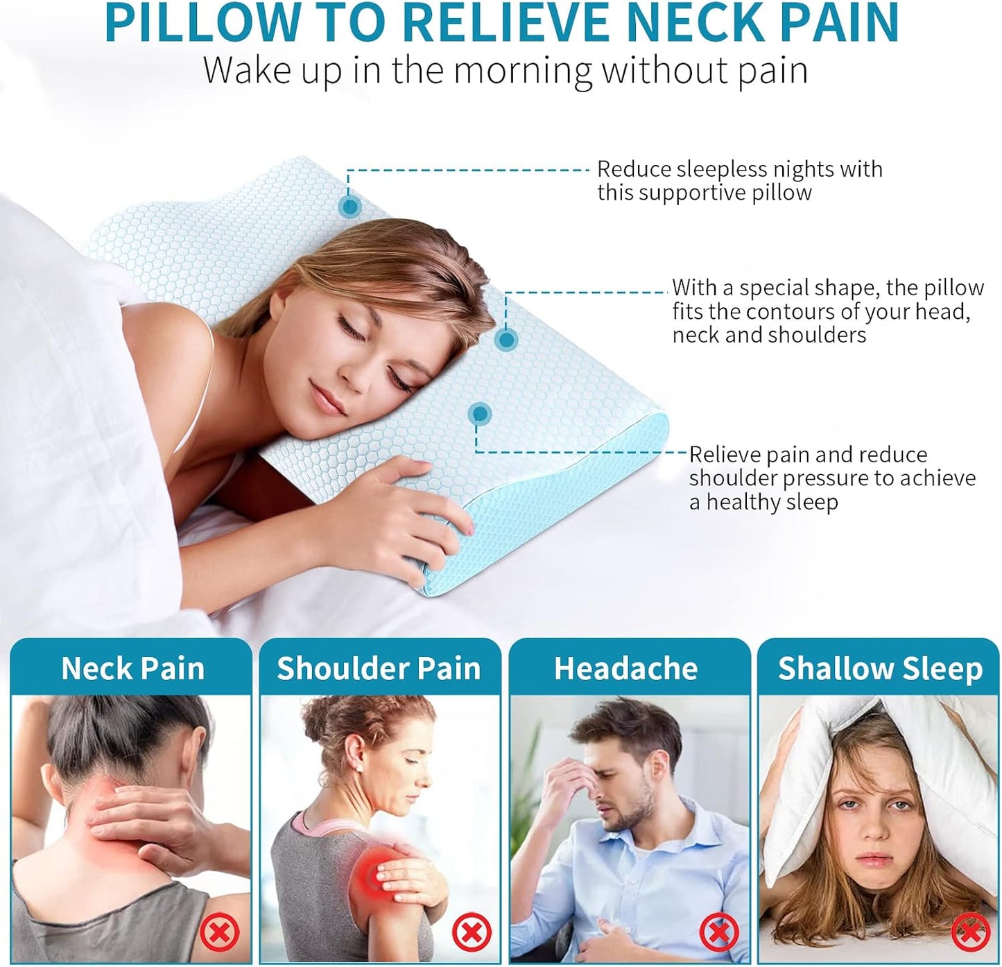 Memory Foam Pillows , Neck Pillow Queen Size Bed for Sleeping , Ergonomic Cervical Support Side Back Stomach Sleeper , Orthopedic Contour and Shoulder Pain