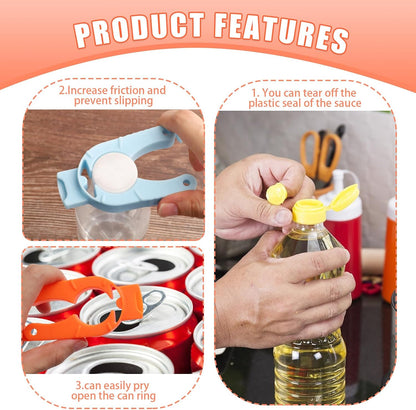 4-Pack Bottle Cap Opener - 3 in 1 Multi-Purpose Water Bottle Openers for Weak Hands, Seniors, Elderly - Plastic Water Bottle Opening Tool for Home, Kitchen, Camping, Travel On-Go - Get Lids Off Easily