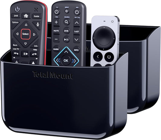 TotalMount Drop-Free Remote Holder – Removable Adhesive Strips – Black | Designed in the USA – Simply Put the Remotes In – No Tricky Magnet Alignment Needed (Holds 2 or 3 Remote Controls)
