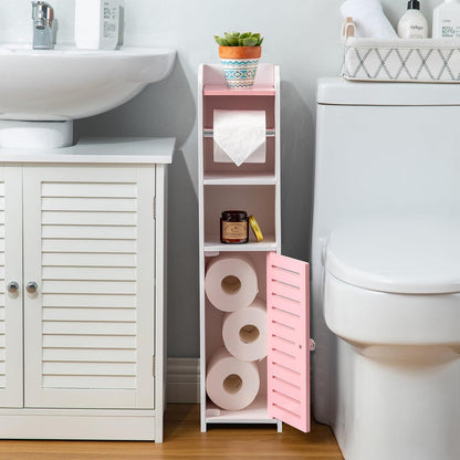 AOJEZOR Toilet Paper Holder Stand: Small Space Bathroom Storage for Renters