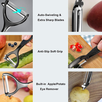 Vegetable Peeler, Stainless Steel Multi-function Potato Fruit Peeler Set, Y & I Shape Swivel Blades Kitchen Household Peeling Tools