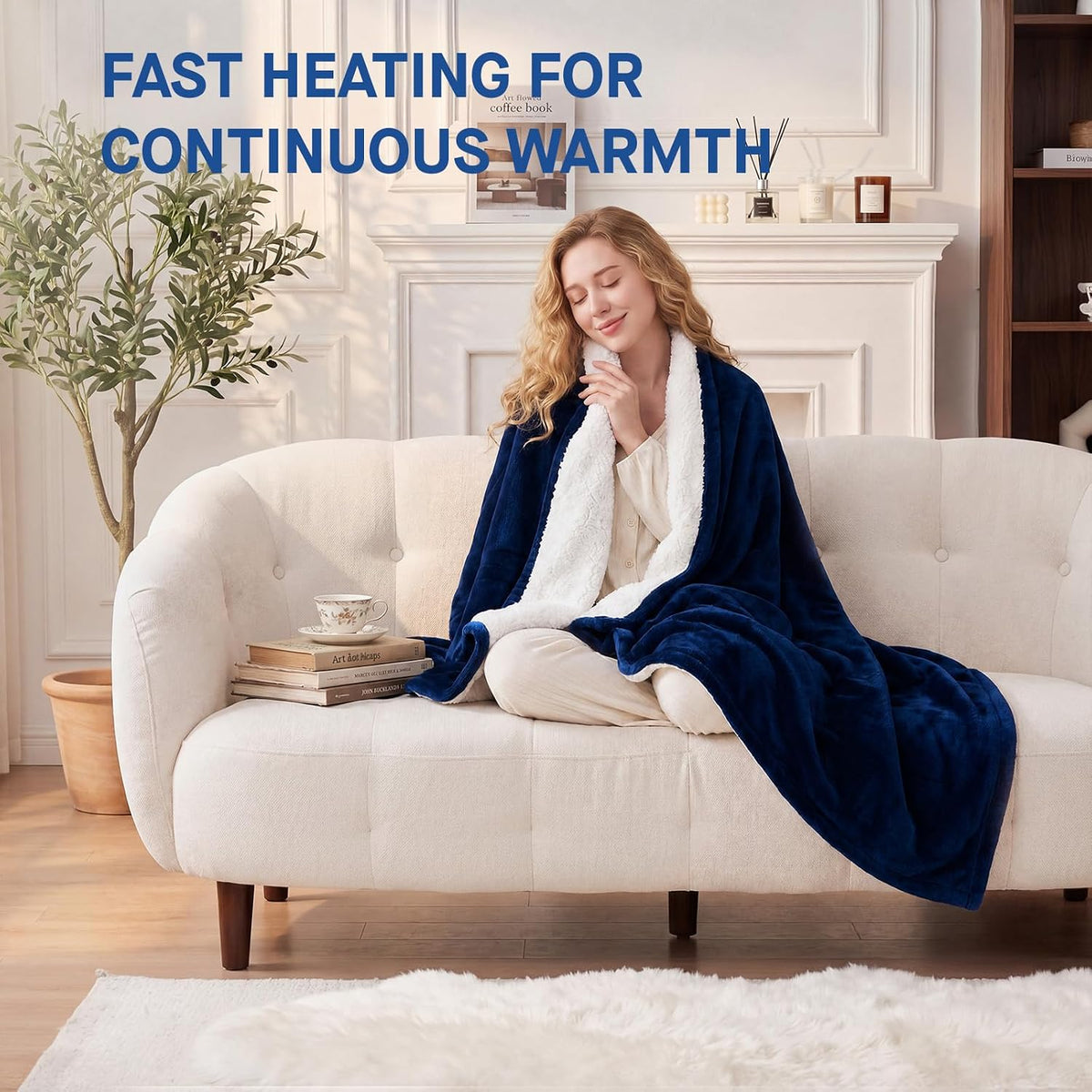 Sealy Electric Blanket Throw 50×60, Flannel to Sherpa, Charcoal