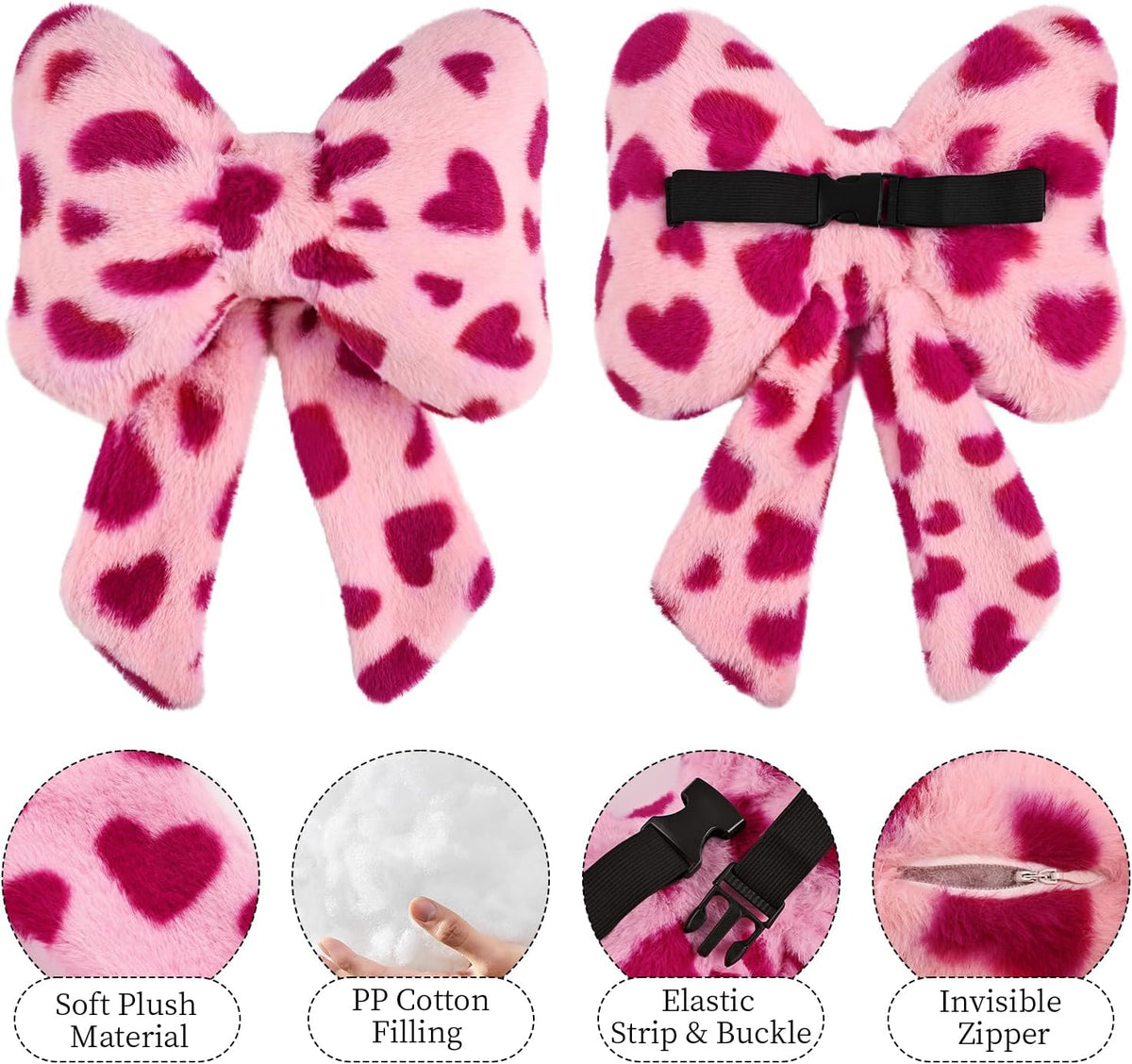 2 Pack Bow Car Headrest Pillows Plush Car Neck Pillows for Travel Driving Office Chair Head Support Cushions, Also Cute Car Decor Accessories (Black)