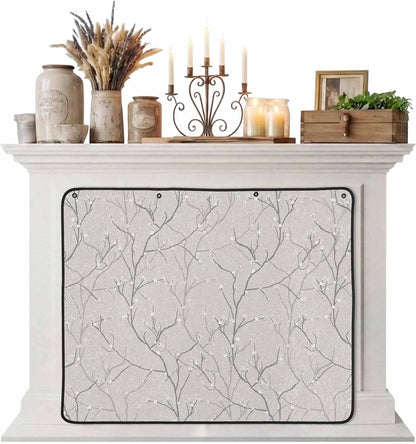 Magnetic Fireplace Cover White Vines Fireplace Screen Decorative Flowers Leaves Tree Branches Insulation Fireplace Blocker Blanket Save Energy Fireplace Draft Stopper Covers for Living Room 39x32 Inch