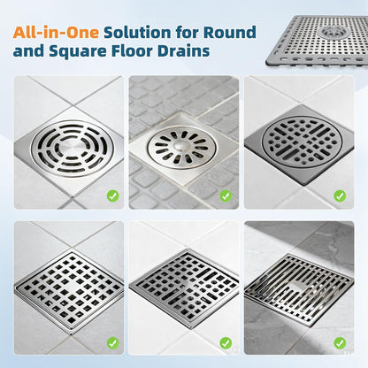 Hibbent Upgraded Shower Drain Hair Catcher for Bathroom Floor 4" Drain, Anti-Clogging Shower Drain Cover, Stainless Steel & Silicone Drain Strainer with Handle, Shower Drain Protector, Grey