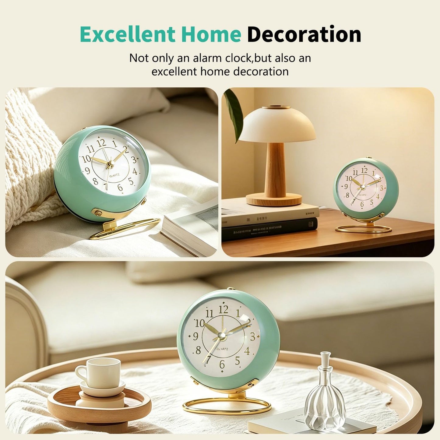 Analog Alarm Clock, Retro Small Desk Clock with Night Light, Backlight Cute Simple Design, Silent Non-Ticking, Battery Powered, Clock for Bedroom,Travel,Kitchen,Bedside Desktop Decor