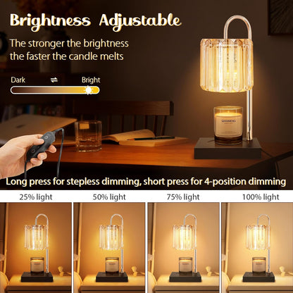Candle Warmer Lamp with Timer, Electric Candle Warmer for Jar Candles, House Warming Gifts, Modern Home Decor Dimmable Wax Melting Lamp with Large Head, Black, Glass