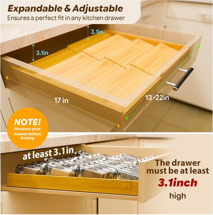 Simple Trending 4-Tier Expandable Bamboo Spice Drawer Organizer | Drawer Seasoning Storage Insert, Kitchen Spice Rack for Cabinet, Countertop (Jars not included, From 12.25" to 21.65" Wide)