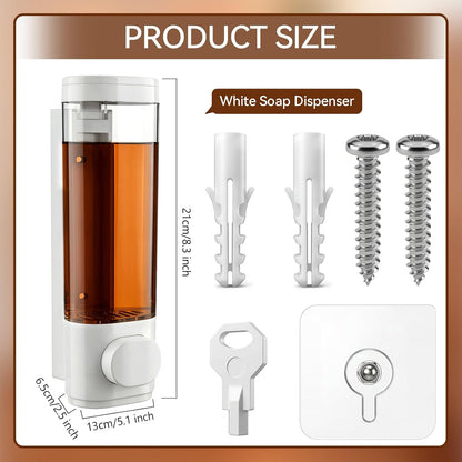 4 Pcs Manual Bathroom Wall Mounted Soap Dispenser, 300ml White Kitchen Bathroom Commercial Shower Clear Refillable Soap Dispenser Clear Plastic Refillable Liquid Lotion Pump and Organizer