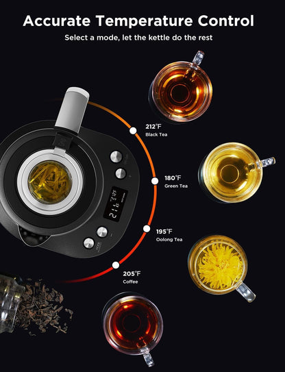 GoveeLife Smart Electric Kettle with Tea Infuser for Loose Leaf, 1.7 L Electric Tea Kettle with Brewing Program, Variable Temperature Control, 2 H Keep Warm & Auto Shut-Off, BPA Free. Black | Electric Tea Kettle with Brewing Program, Variable Temperature